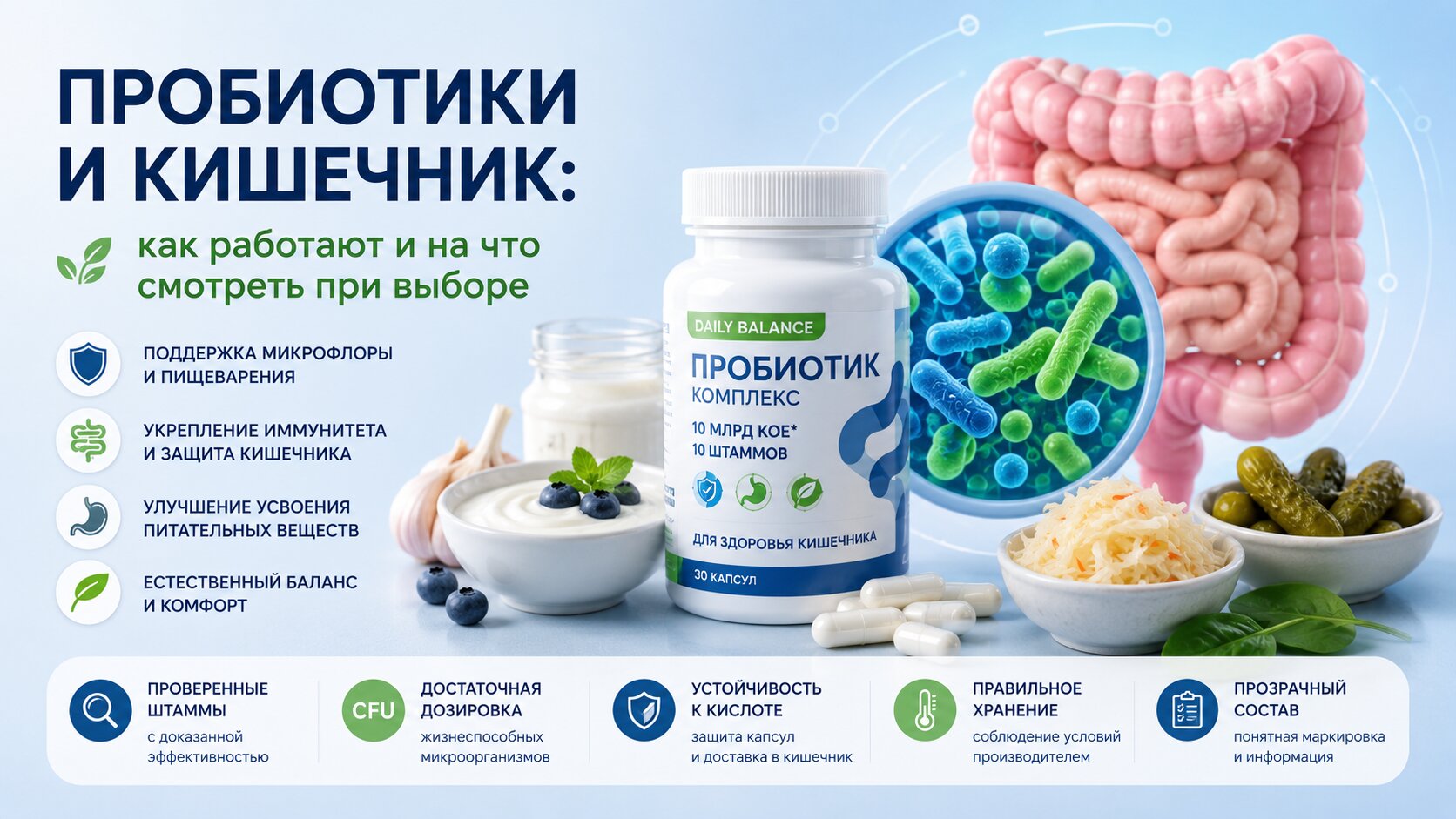 Пробиотики и кишечник: как работают и на что смотреть при выборе