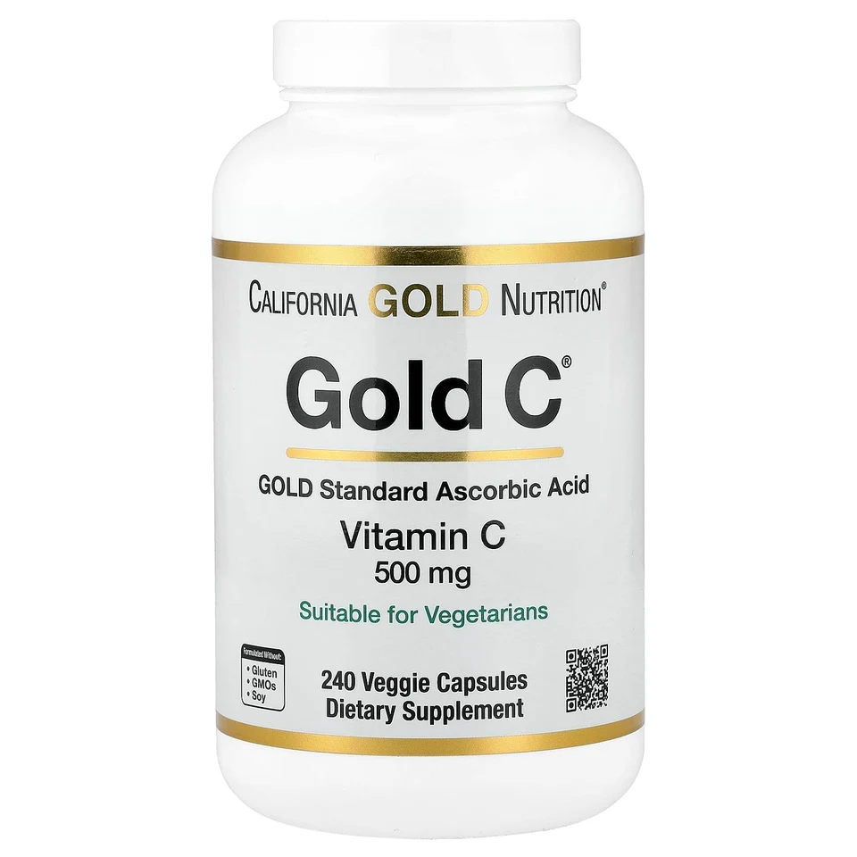 Витамин C California Gold Nutrition Gold C® USP Grade, 500 мг, 240 растительных капсул