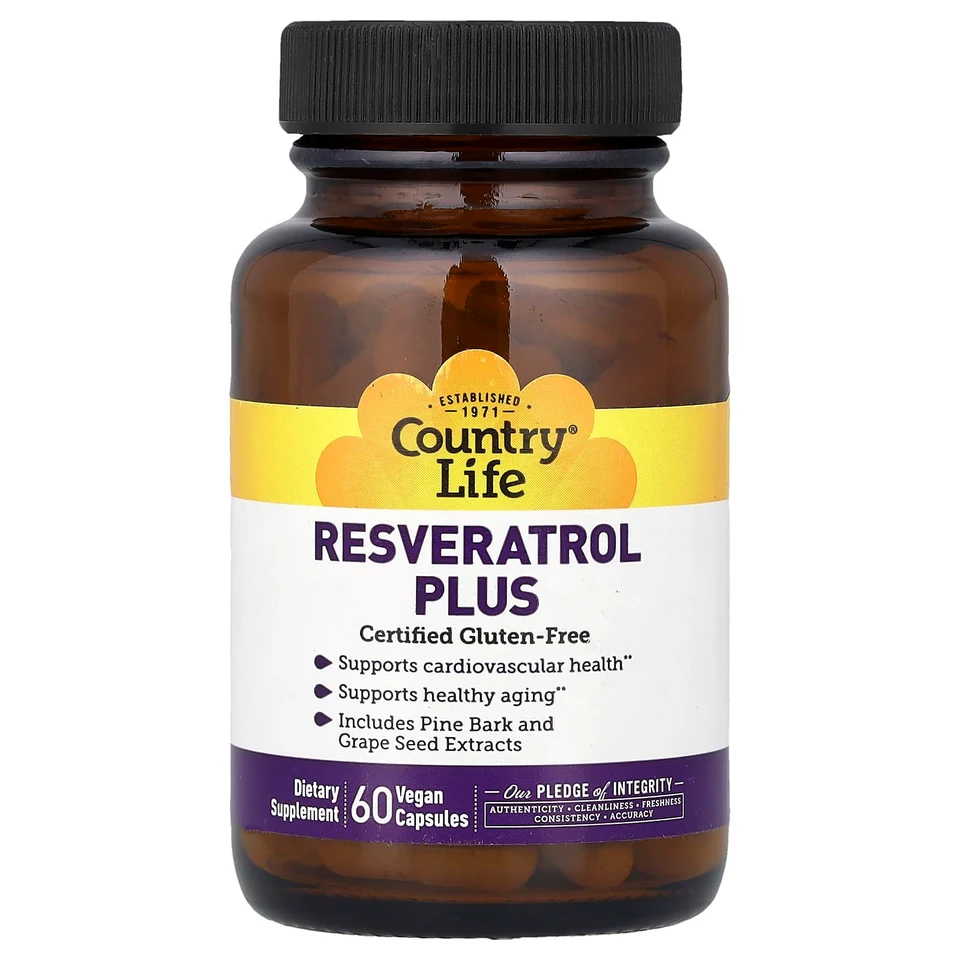 Ресвератрол Country Life Plus, 60 растительных капсул