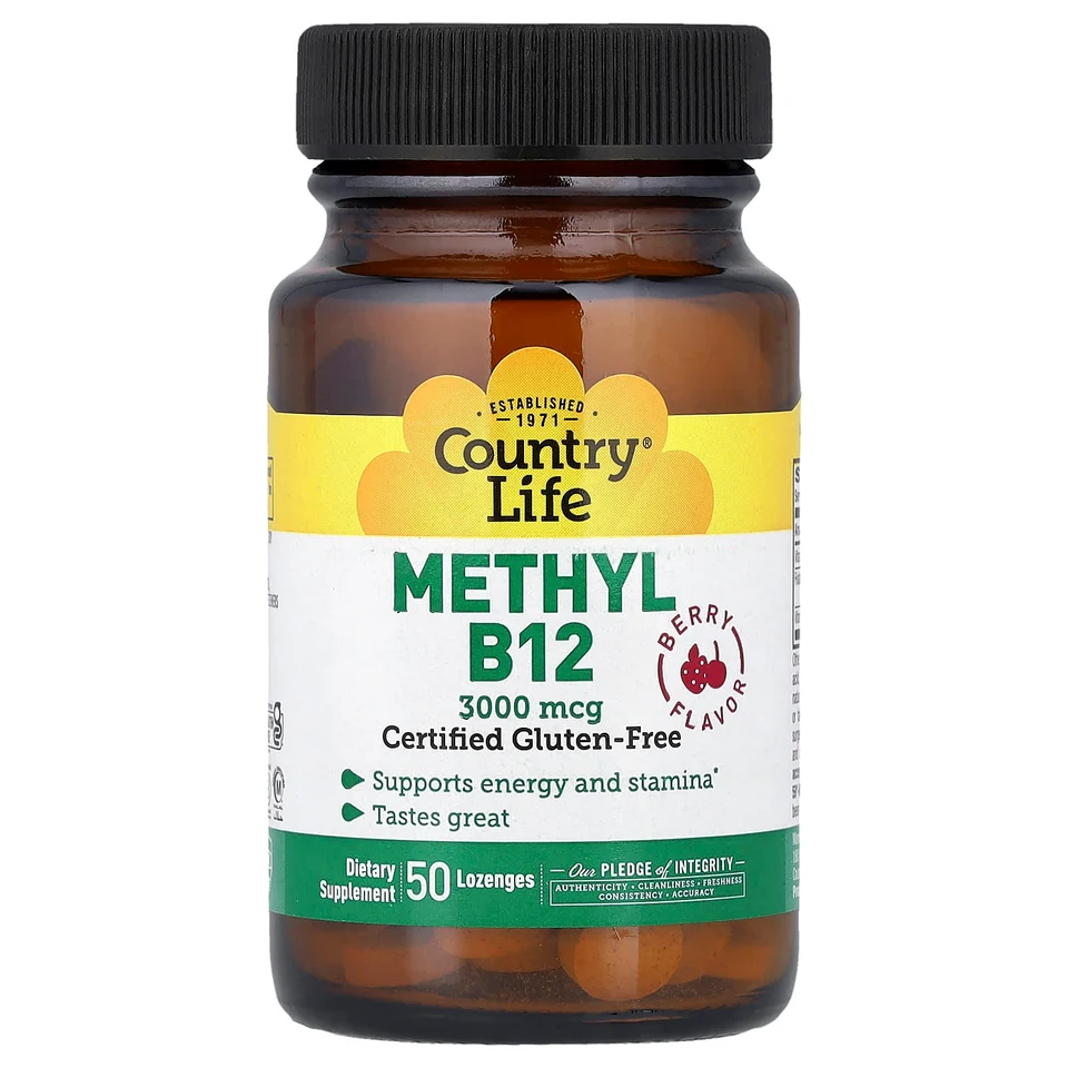 Метил B12 Country Life Methyl, вкус «ягоды», 50 пастилок