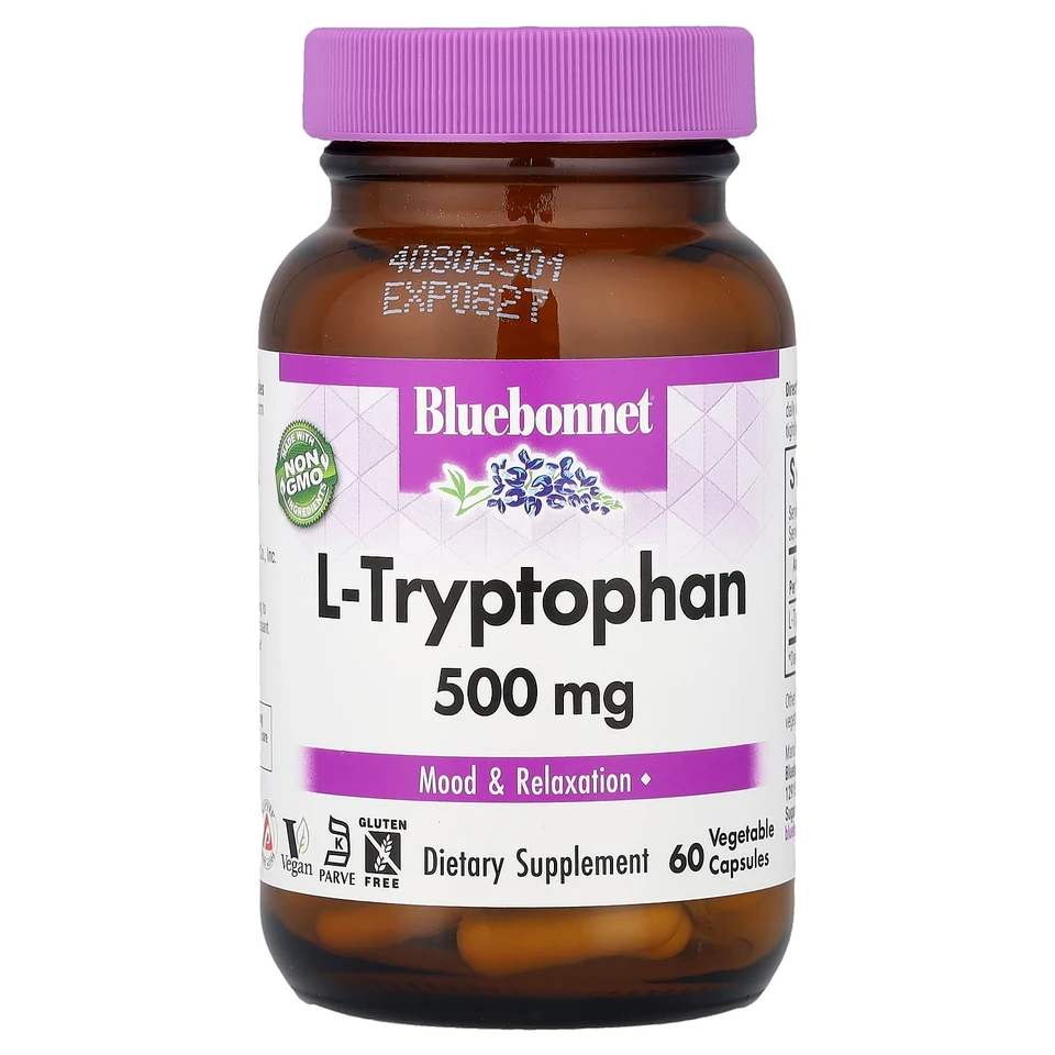L-триптофан Bluebonnet Nutrition L-Tryptophan, 500 мг, 60 растительных капсул