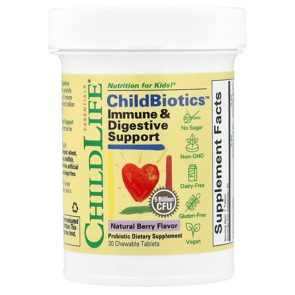 Поддержка пищеварения ChildLife Essentials ChildBiotics™ Immune & Digestive Natural Berry, 30 жевательных таблеток