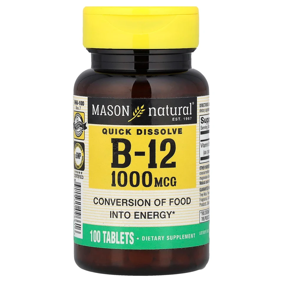 Витамин B12 Mason Natural Quick Dissolve, 1000 мкг, 100 таблеток