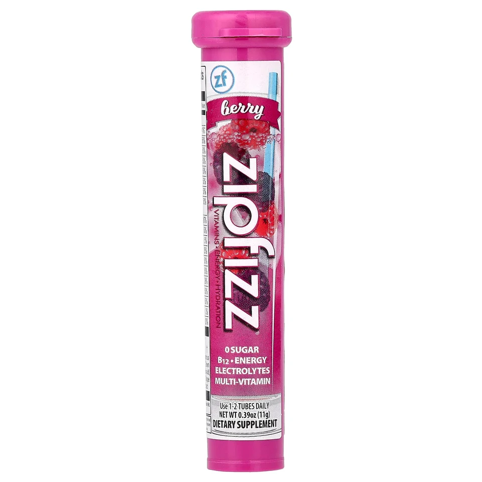 Смесь для энергетического напитка Zipfizz Berry, 20 тюбиков, 11 г, смесь для напитка