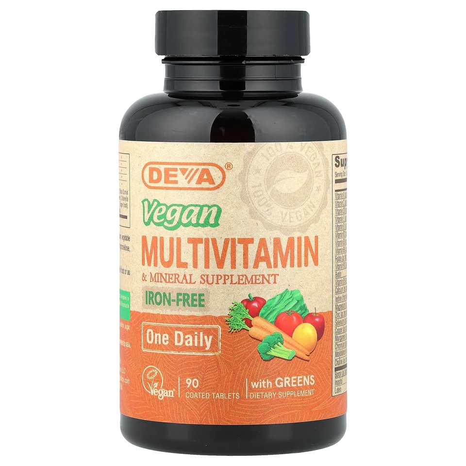 Мультивитаминно-минеральный комплекс Deva Vegan Supplement with Greens Iron Free 90 Coated Tablets, таблетки