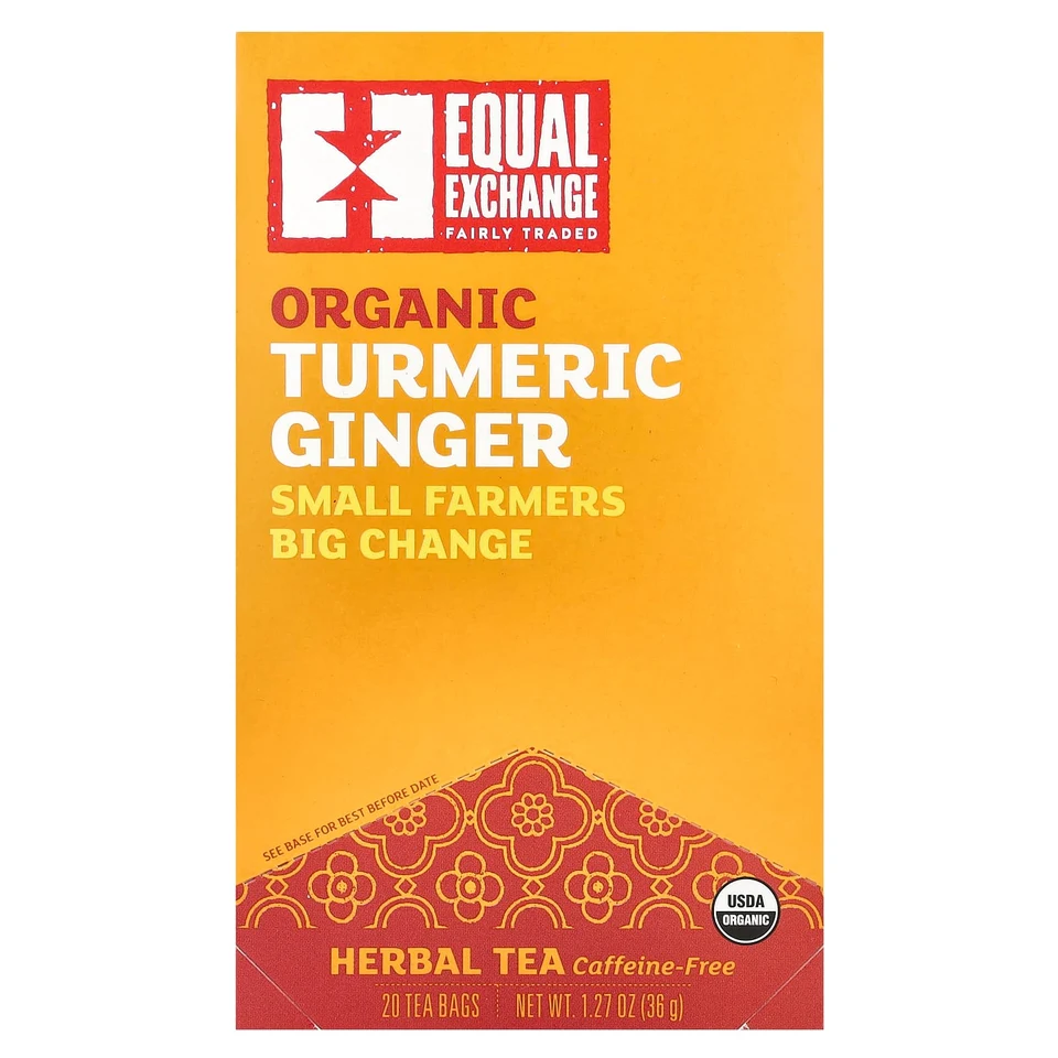 Травяной чай Equal Exchange Organic Turmeric Ginger 20 Tea Bags, без кофеина, 36 г, чайные пакетики