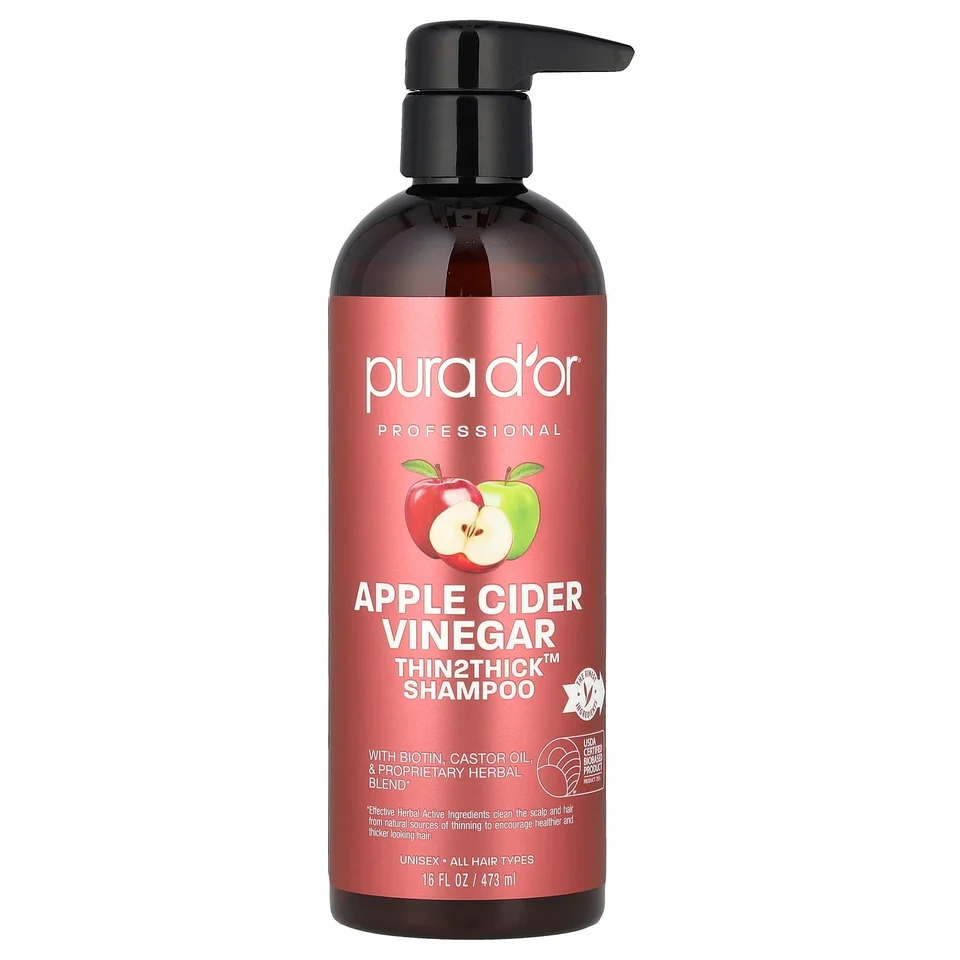 Яблочный уксус Pura D'or Thin2Thick™ Shampoo, аромат «Apple Cider Vinegar», 473 мл