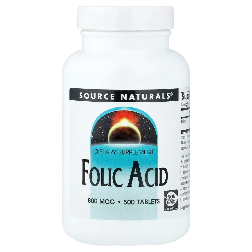 Фолиевая кислота Source Naturals, 800 мкг, 500 таблеток
