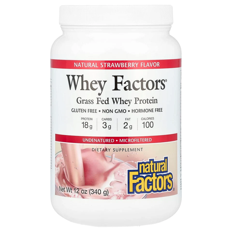 Сывороточный протеин Natural Factors Whey Factors Grass Fed, вкус «натуральная клубника», 340 г