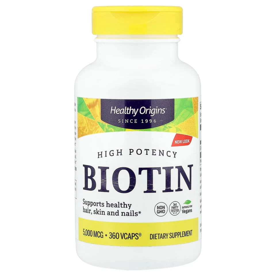 Биотин Healthy Origins High Potency, 360 растительных капсул, 5000 мкг
