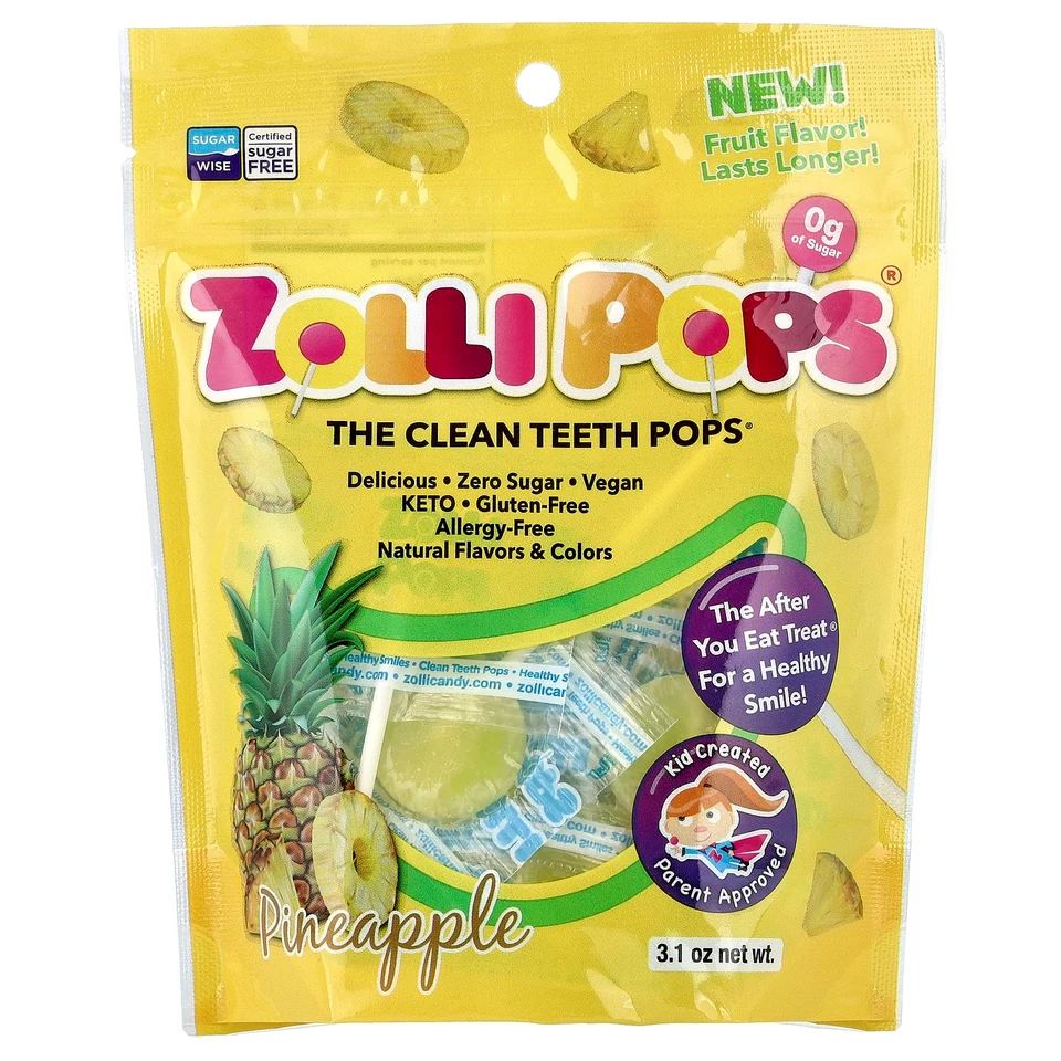Леденцы для чистки зубов Zollipops, ананас, 3.1 унции