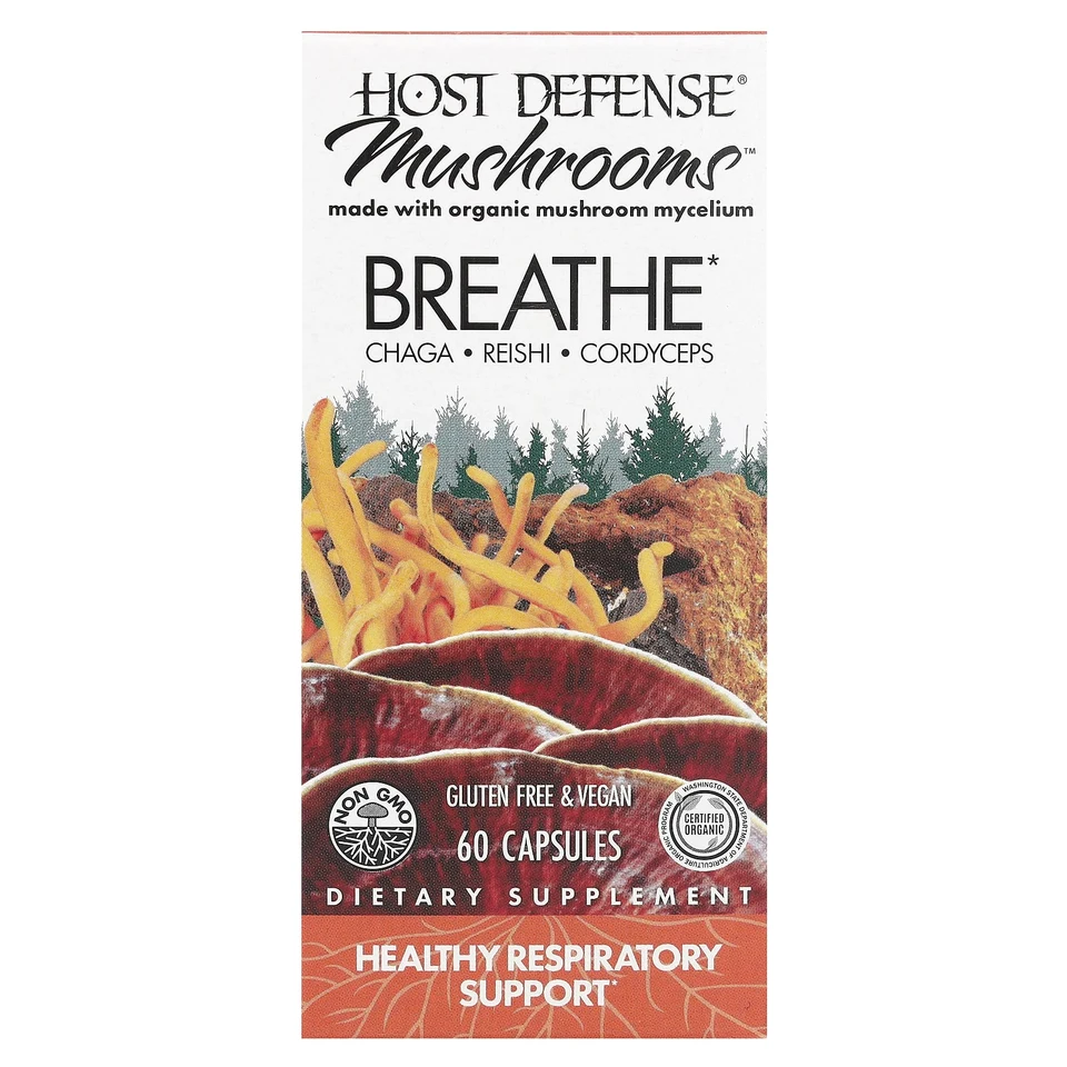 Грибной комплекс Host Defense, Breathe, 60 капсул