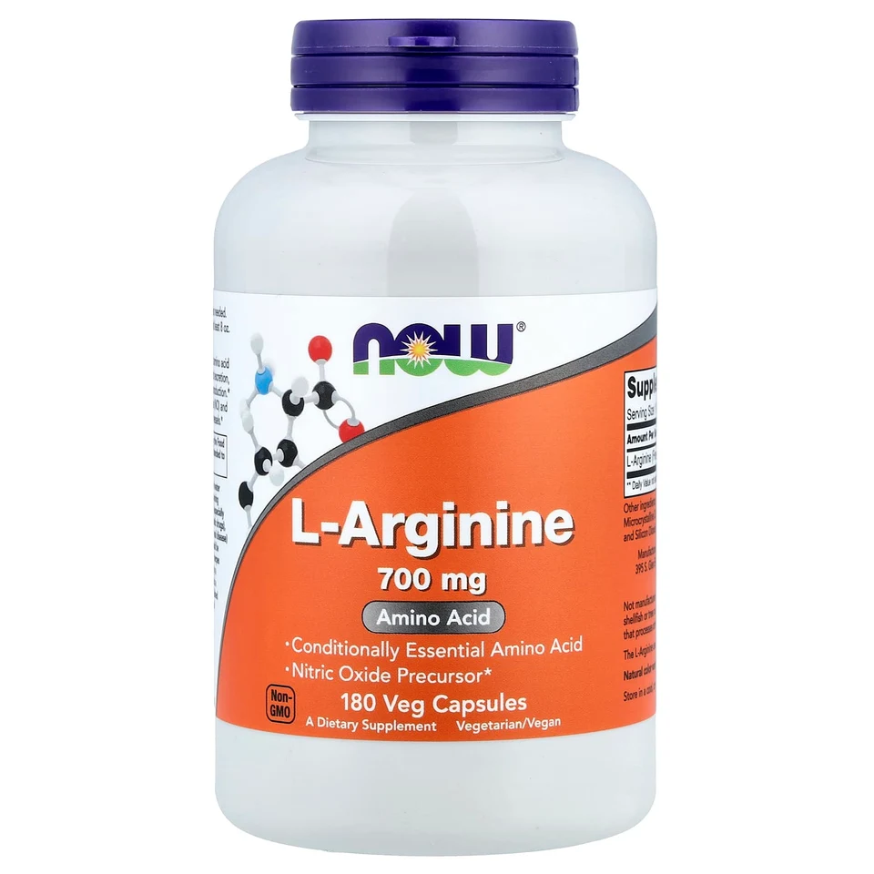 L-аргинин NOW Foods L-Arginine, 700 мг, 180 растительных капсул