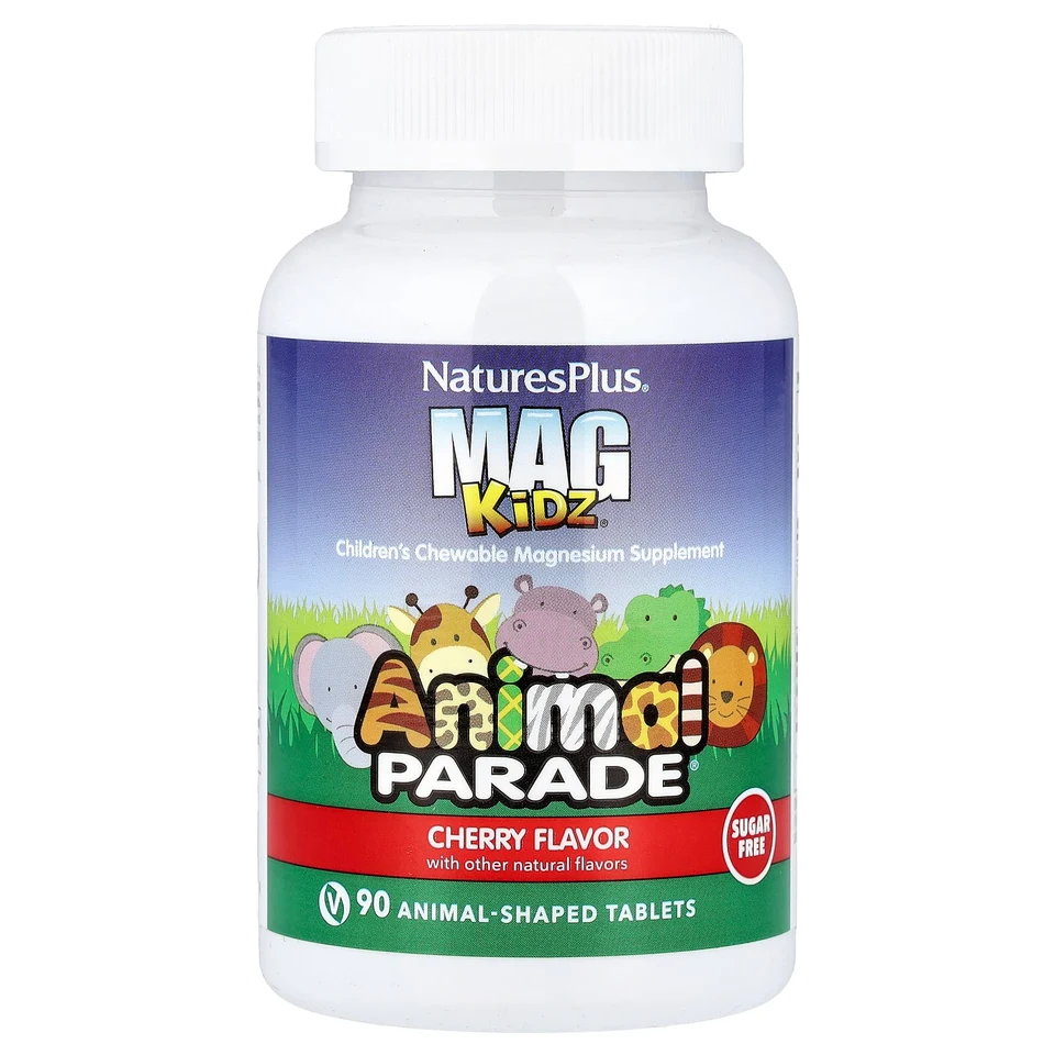 Детский NaturesPlus MagKidz® Animal Parade® Chewable Magnesium, вкус «вишня», 50 мг, 90 жевательных таблеток в форме животных