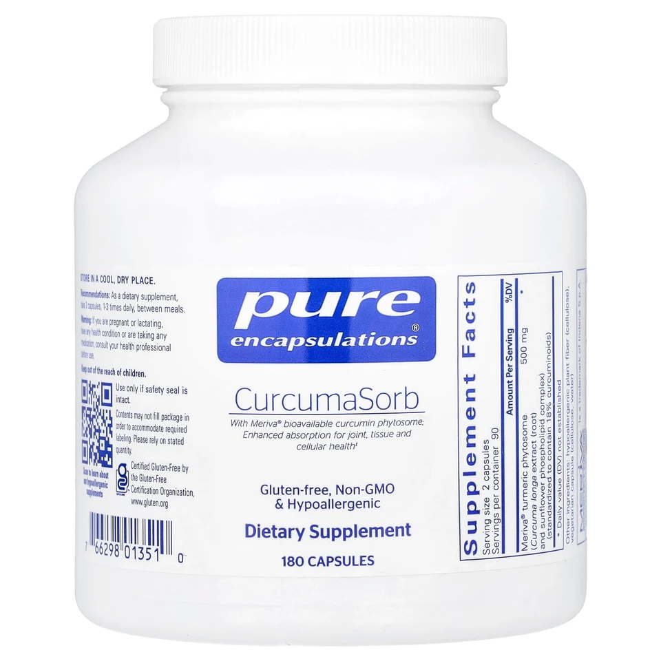 Куркума Pure Encapsulations, 180 капсул (250 мг на капсулу)