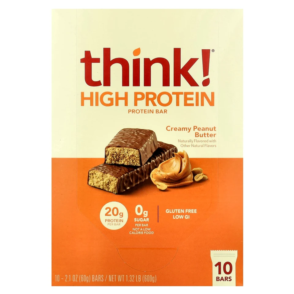 Арахисовая паста Think ! High Protein Bars Creamy, 60 г, 10 шт., батончик