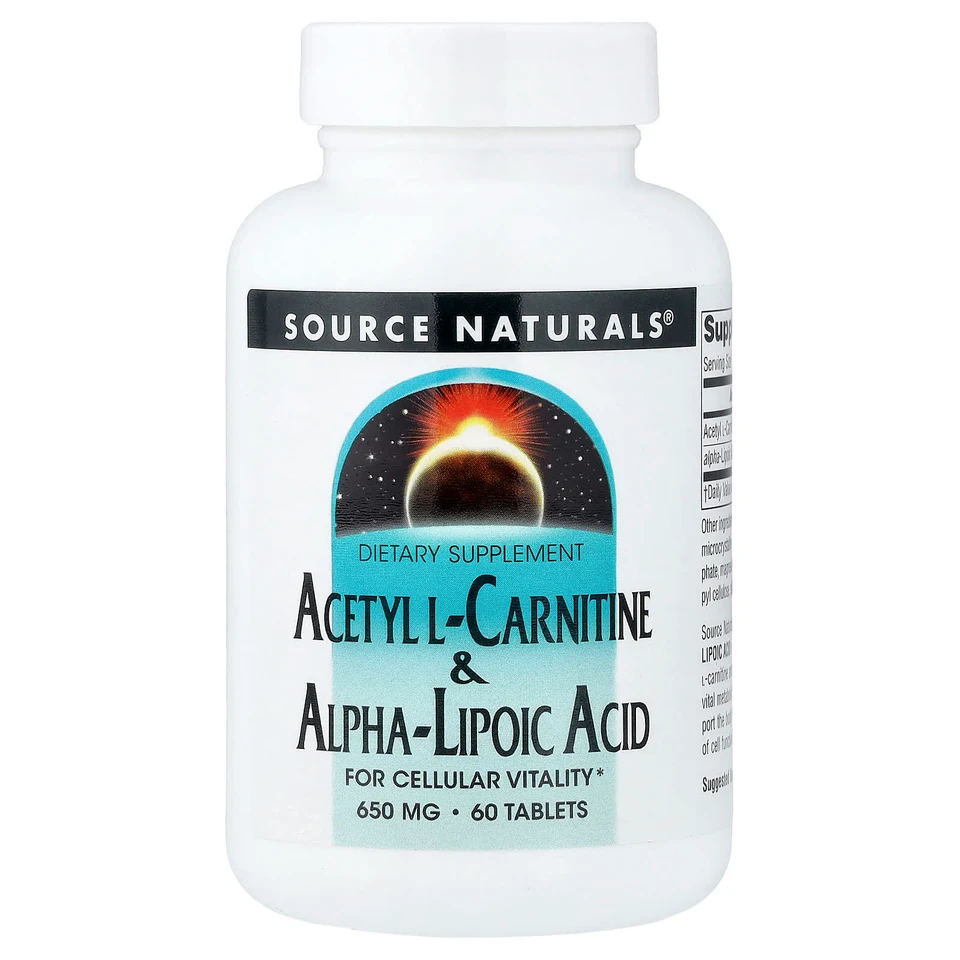 Ацетил-L-карнитин Source Naturals Acetyl L-Carnitine & Alpha-Lipoic Acid, 60 таблеток