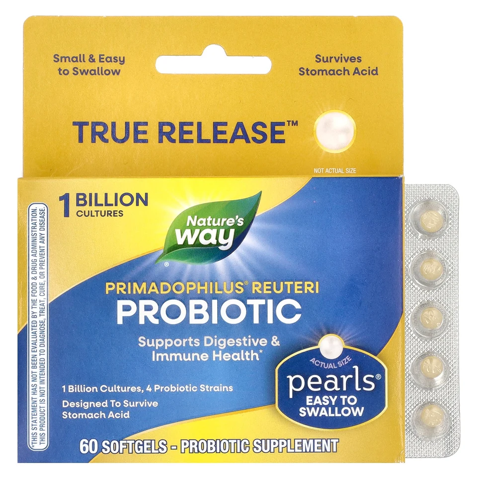 Пробиотик Nature's Way Primadophilus® Reuteri, 1 млрд КОЕ, 60 мягких капсул