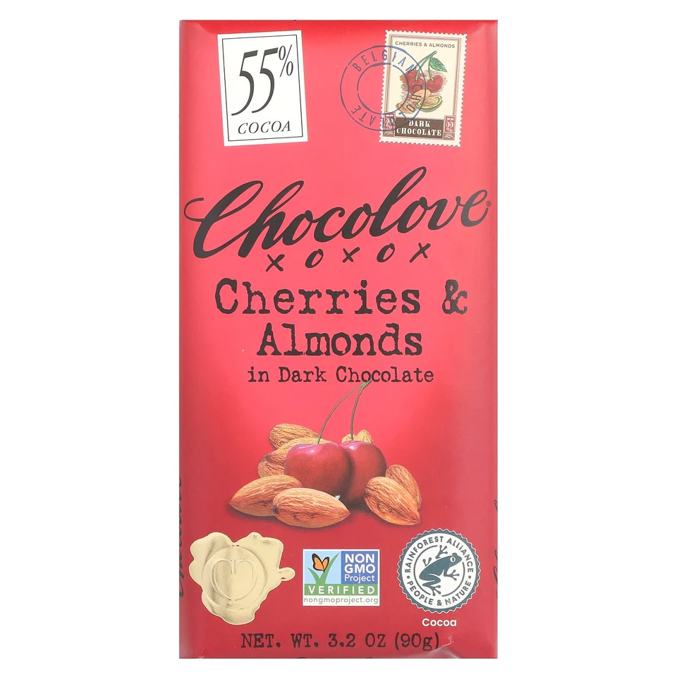 Темный шоколад Chocolove Cherries & Almonds in 55% Cocoa, 90 г