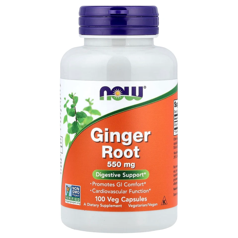 Имбирь NOW Foods Root, 550 мг, 100 растительных капсул