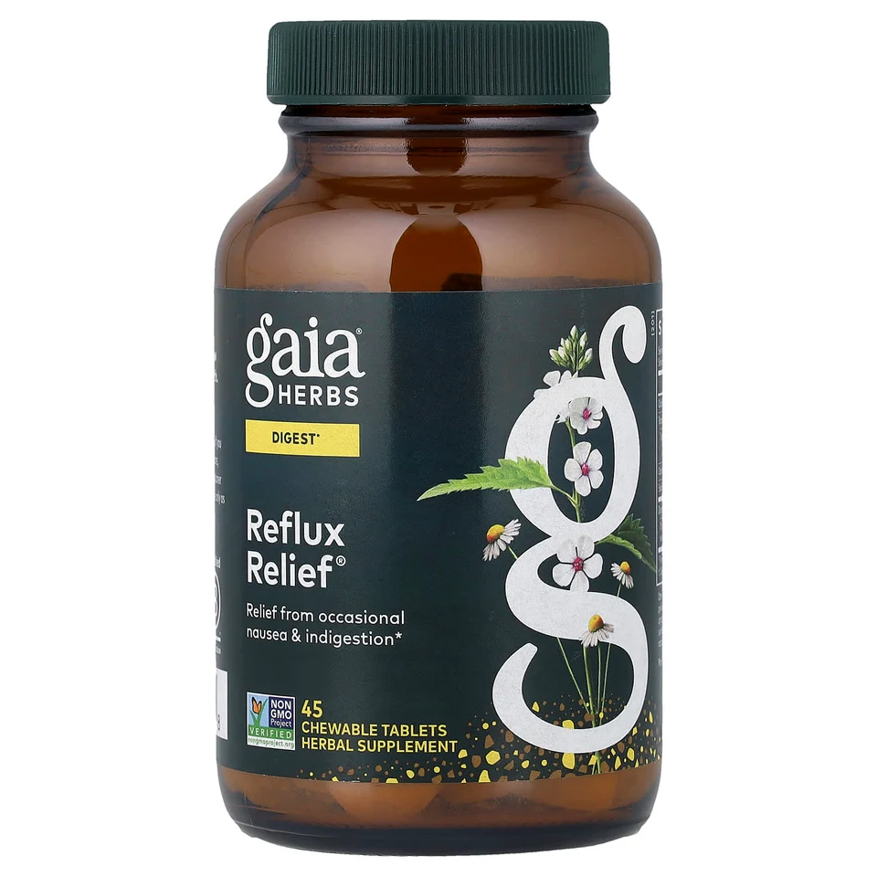 Облегчение рефлюкса Gaia Herbs, 45 жевательных таблеток