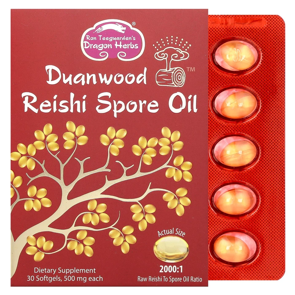Рейши Dragon Herbs Duanwood™ Spore Oil, 500 мг, 30 мягких капсул