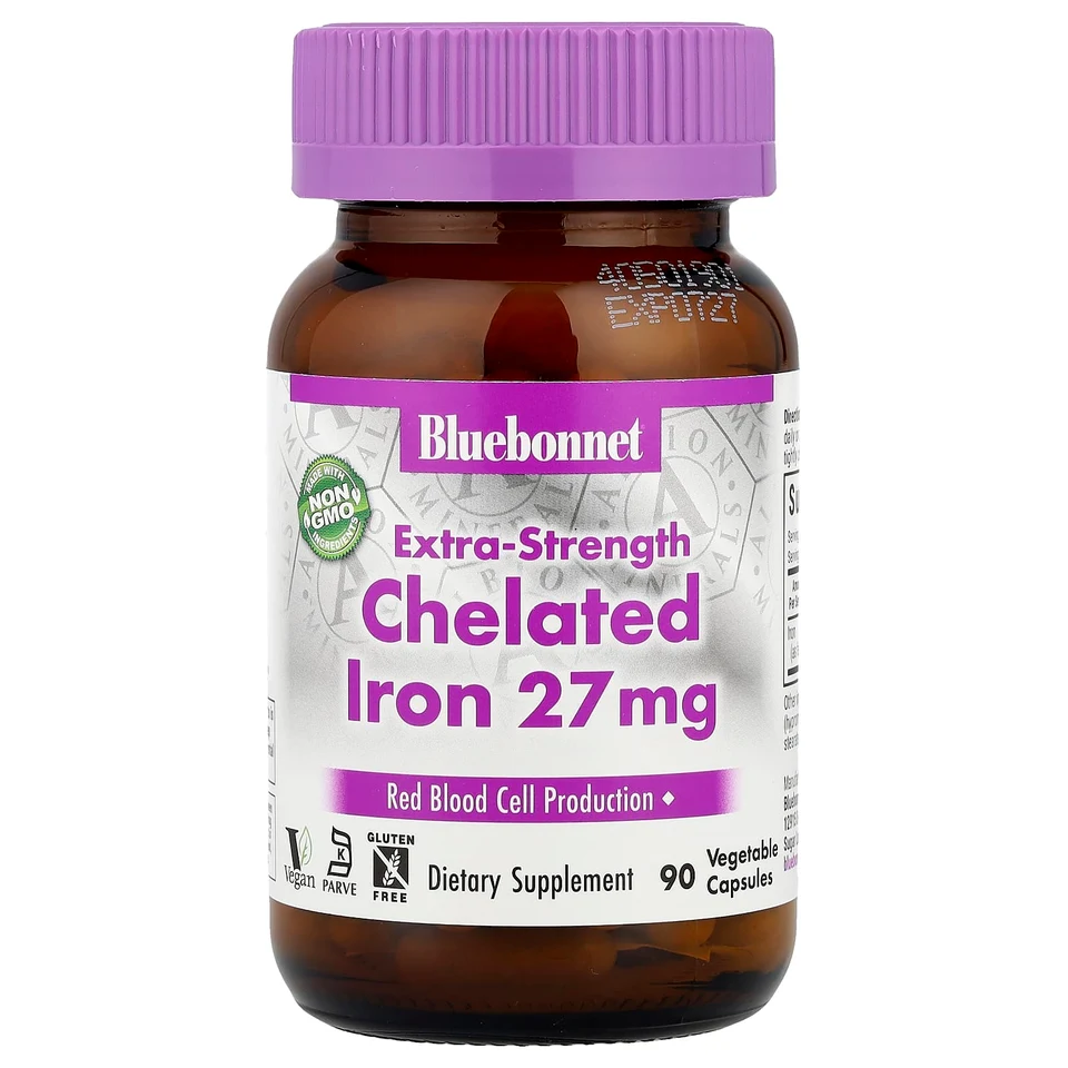 Железо Bluebonnet Nutrition Chelated Extra-Strength, 27 мг, 90 растительных капсул