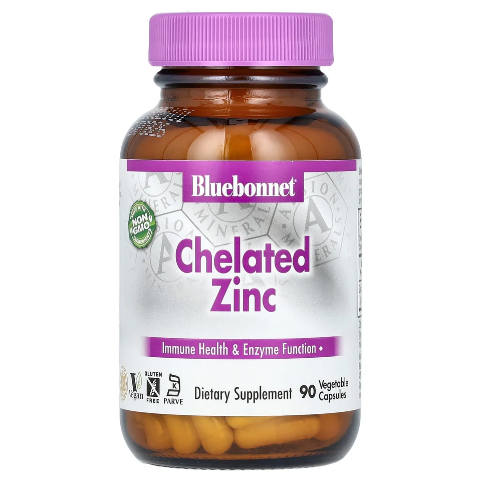 Цинк Bluebonnet Nutrition Chelated, 30 мг, 90 растительных капсул