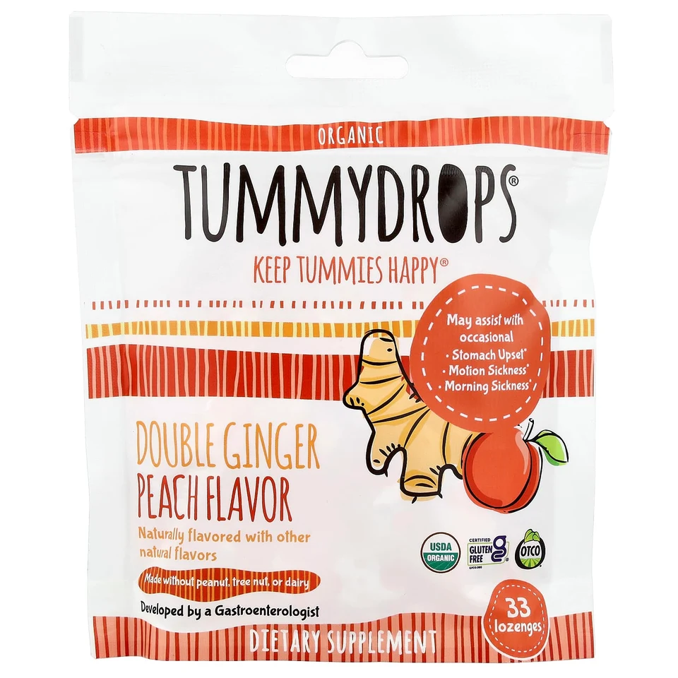 Имбирь Tummydrops Organic Double Peach Drops, 33 пастилки