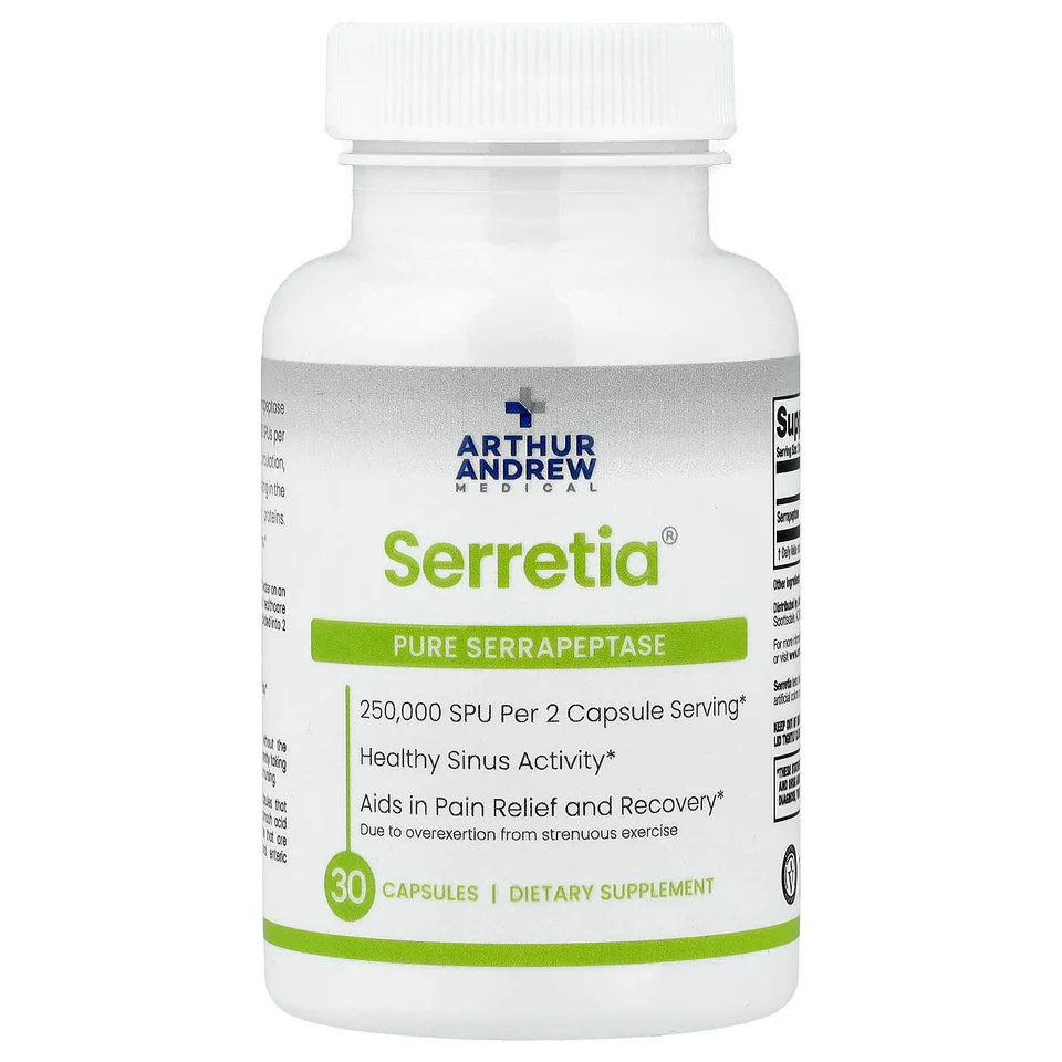 Серрапептаза Arthur Andrew Medical Serretia® Pure, 30 капсул