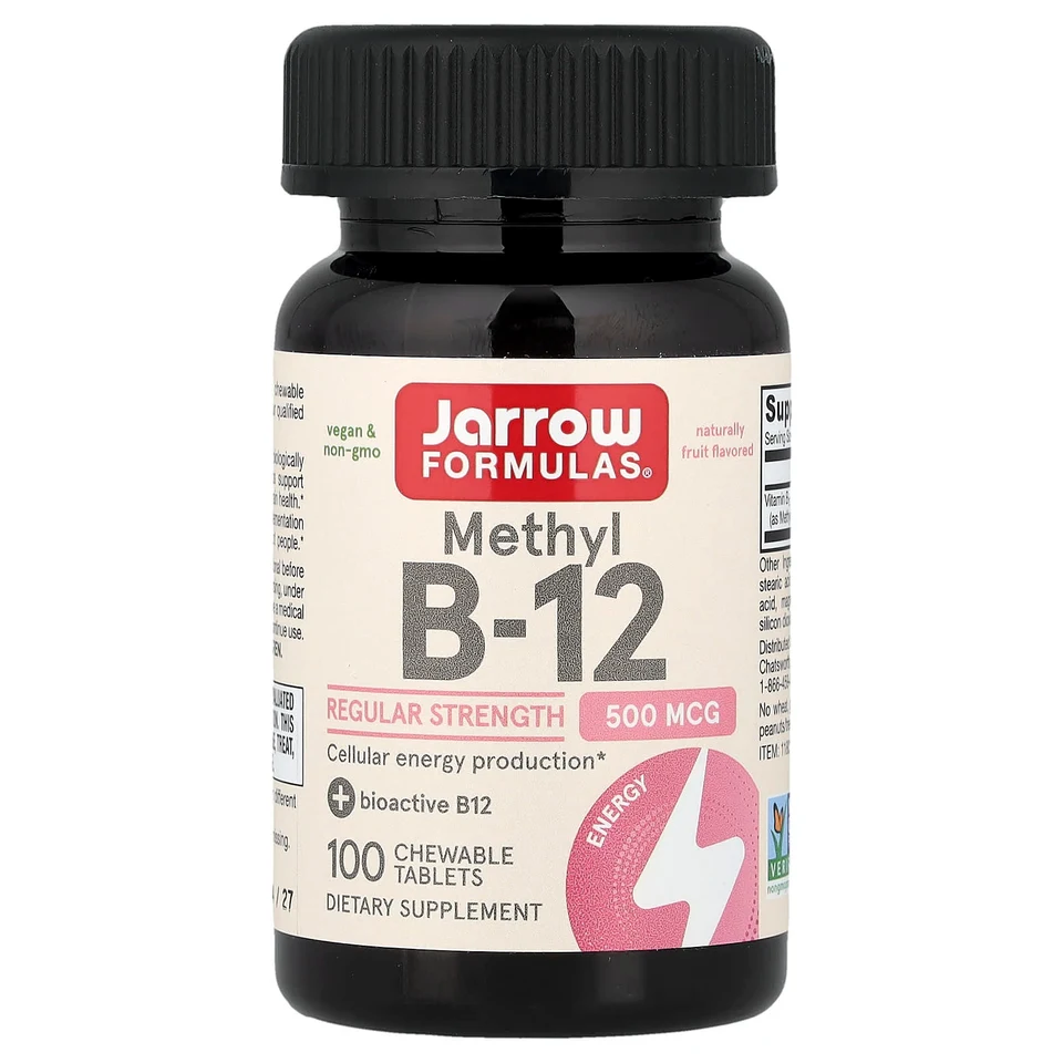 Метил B12 Jarrow Formulas Methyl B-12, вкус «фрукты», 500 мкг, 100 жевательных таблеток