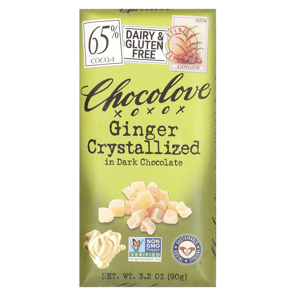 Темный шоколад Chocolove Ginger Crystallized in 65% Cocoa, 90 г