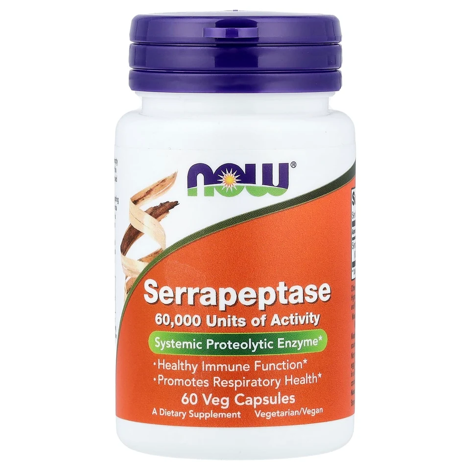 Серрапептаза NOW Foods, 27 мг, 60 растительных капсул