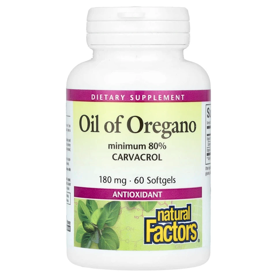 Орегано Natural Factors, 180 мг, 60 мягких капсул