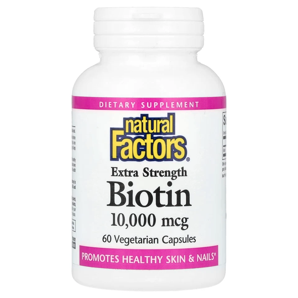 Биотин Natural Factors, 10000 мкг, 60 растительных капсул