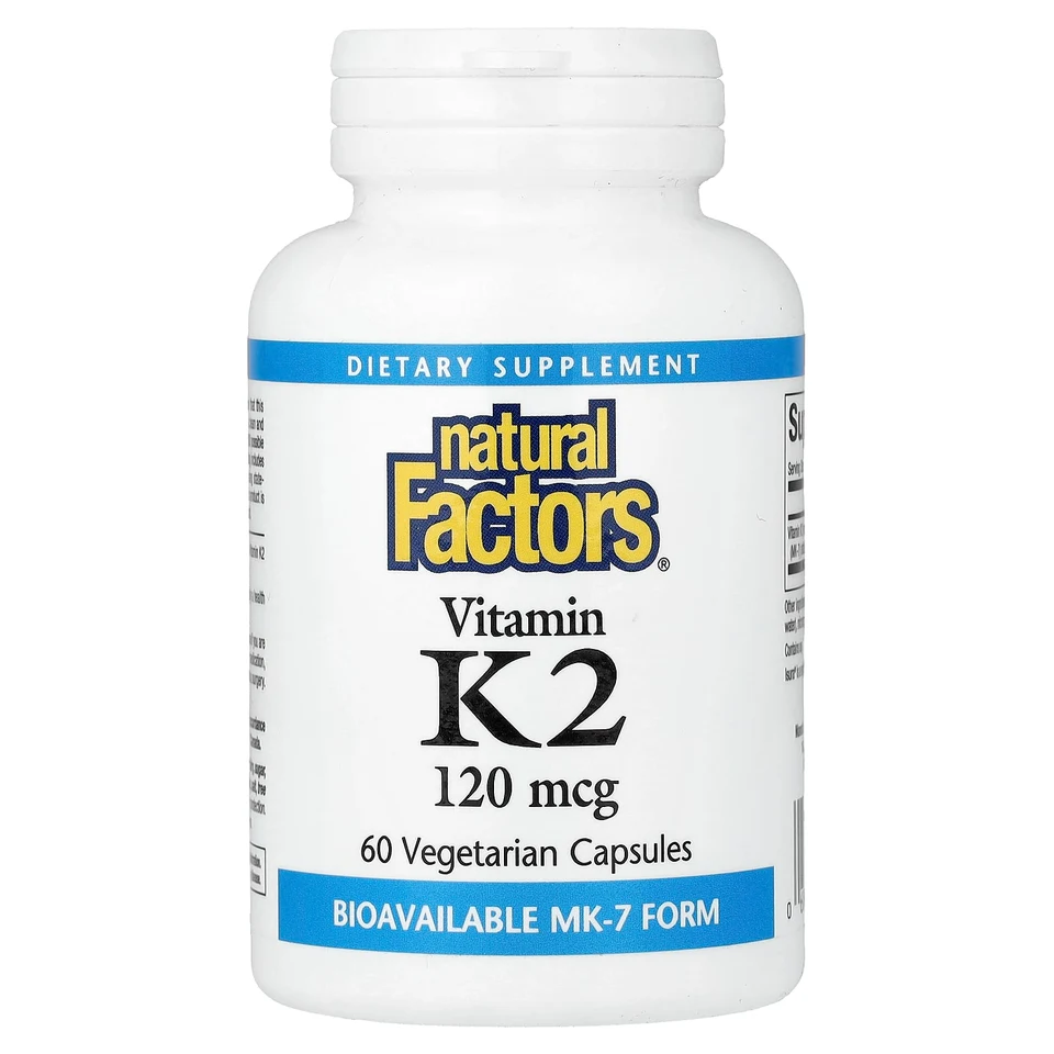 Витамин K2 Natural Factors, 120 мкг, 60 вегетарианских капсул