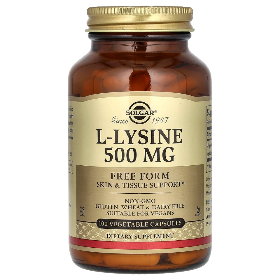 L-лизин Solgar L-Lysine Free Form, 500 мг, 100 растительных капсул