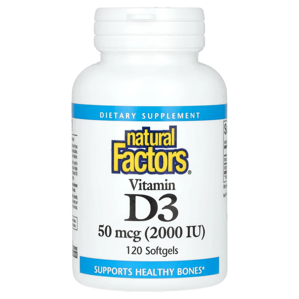 Витамин D3 Natural Factors, 50 мкг (2000 МЕ), 120 мягких капсул