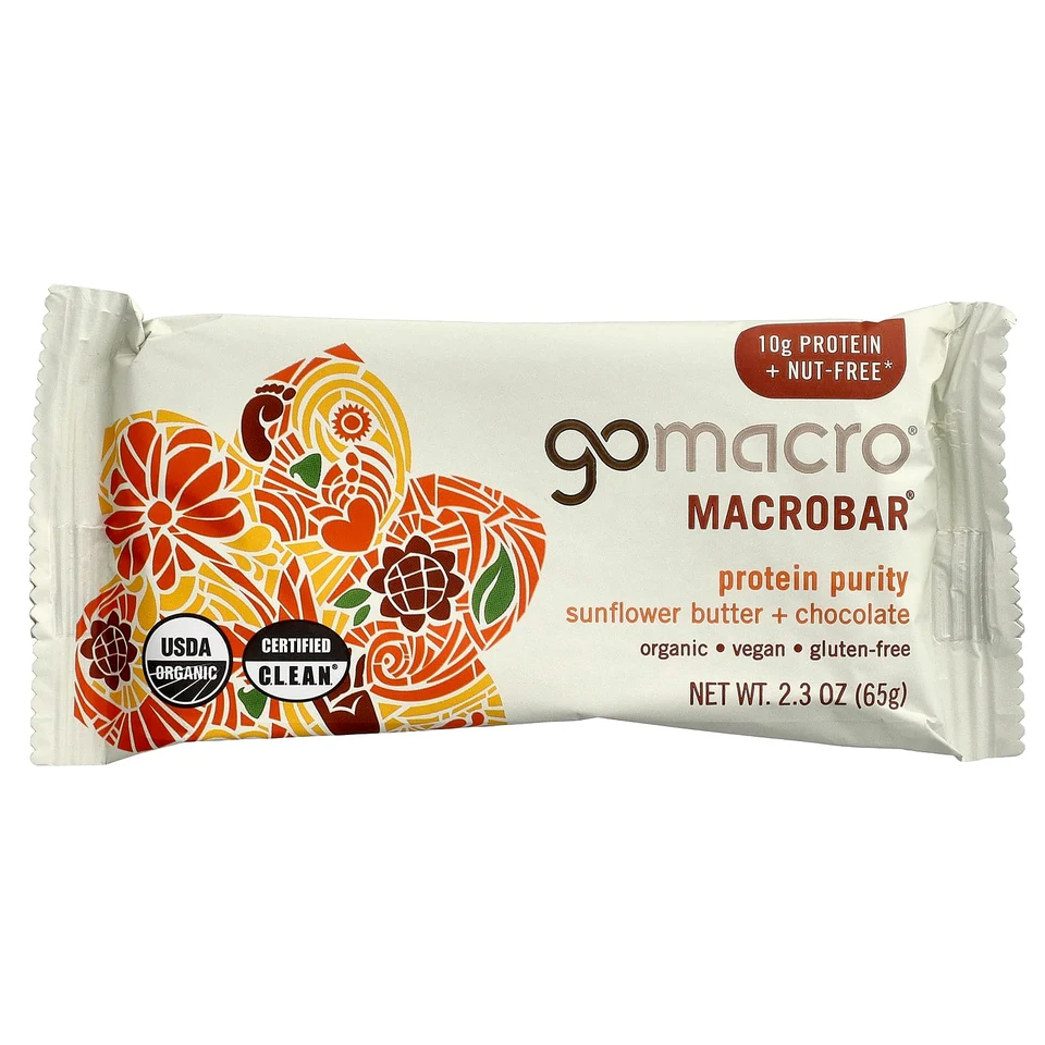 Шоколад GoMacro MacroBar® Protein Purity, Sunflower Butter Chocolate, 65 г, 12 шт., батончик