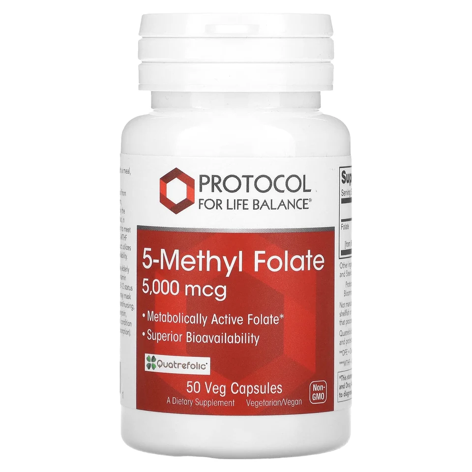 Фолат Protocol for Life Balance 5-Methyl, 5000 мкг, 50 растительных капсул