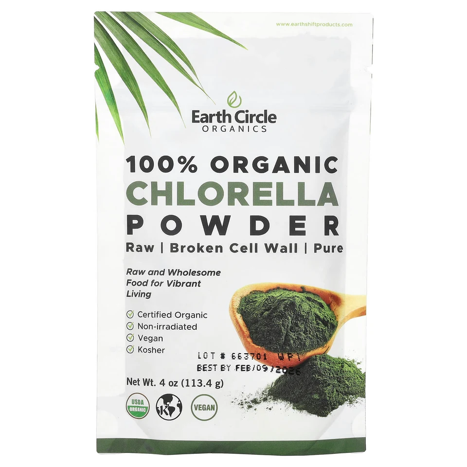 Хлорелла Earth Circle Organics 100% Organic Powder, 113.4 г, порошок