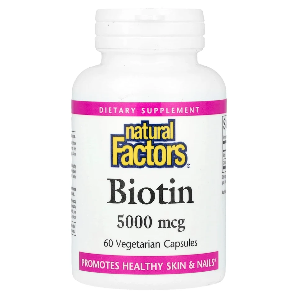 Биотин Natural Factors, 5000 мкг, 60 растительных капсул