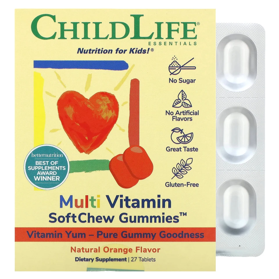 Мультивитамины ChildLife Essentials Multi Vitamin SoftChew Gummies, вкус «натуральный апельсин», 27 таблеток