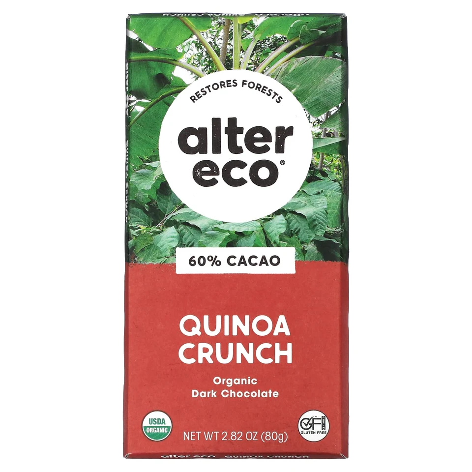 Темный шоколад Alter Eco Organic Bar Quinoa Crunch 60% Cacao, 80 г, батончик