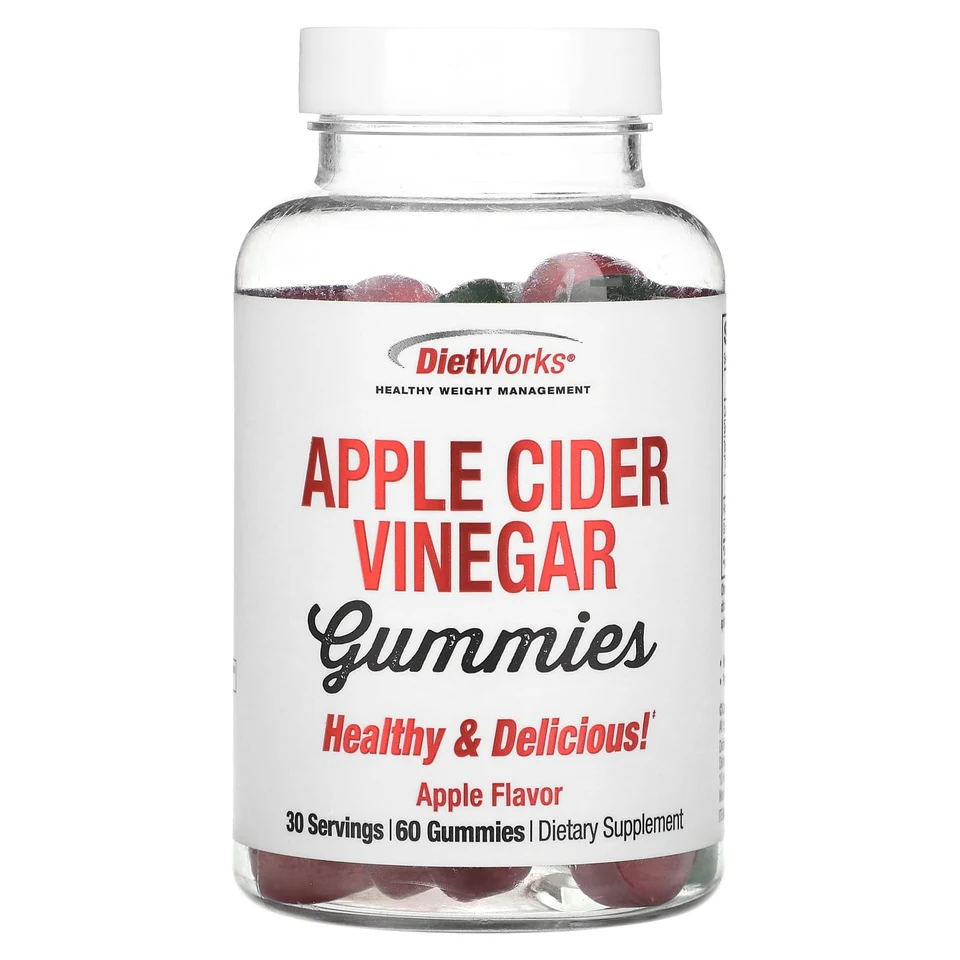 Яблочный уксус DietWorks Gummies, вкус «яблоко», 60 жевательных пастилок