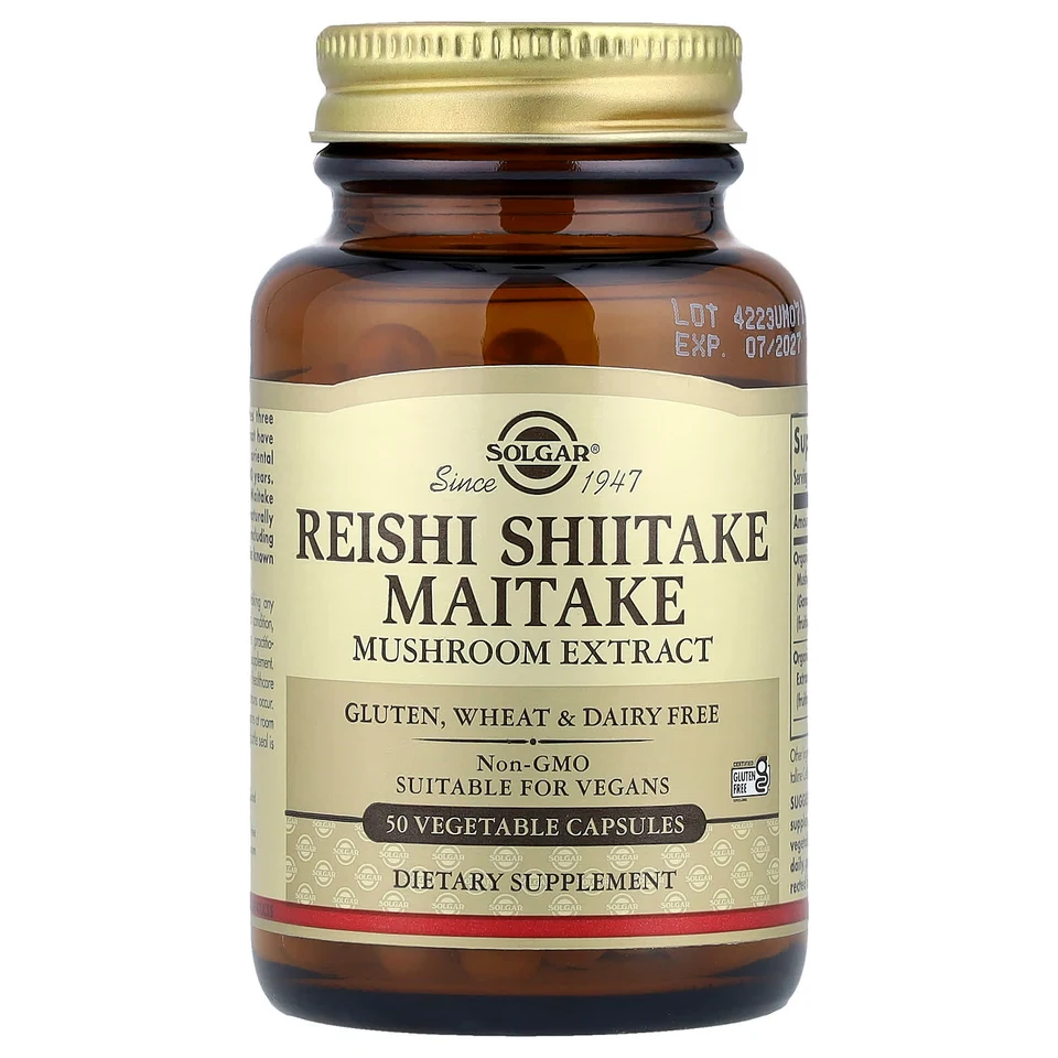 Шиитаке Solgar Reishi Maitake Mushroom Extract, 50 растительных капсул