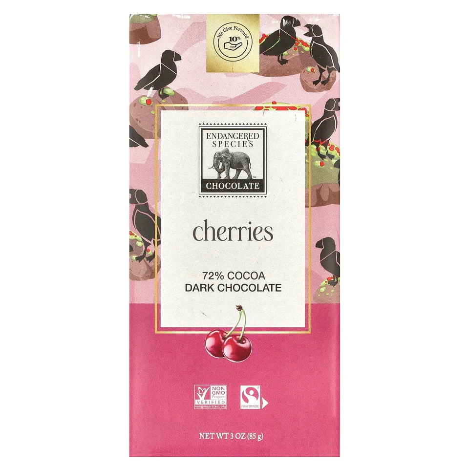 Темный шоколад Endangered Species Chocolate Cherries 72% Cocoa, 85 г