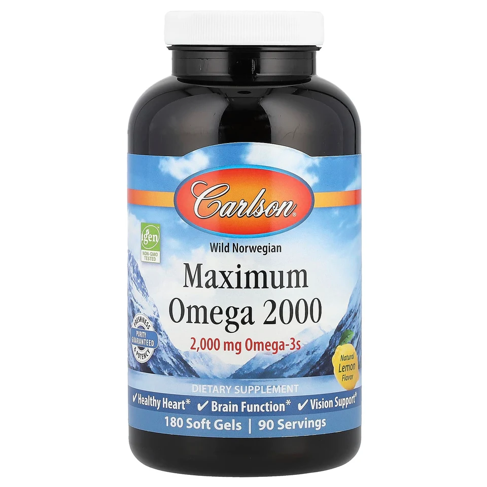 Гель Carlson Wild Norwegian Maximum Omega 2000, вкус «натуральный лимон», 1000 мг, 180 мягких капсул
