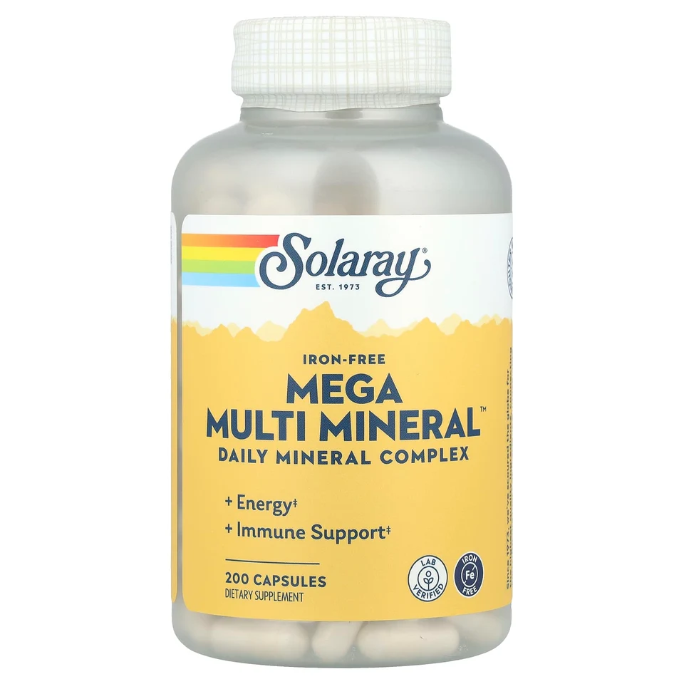 Минерал Solaray Mega Multi™ Iron Free, 200 капсул
