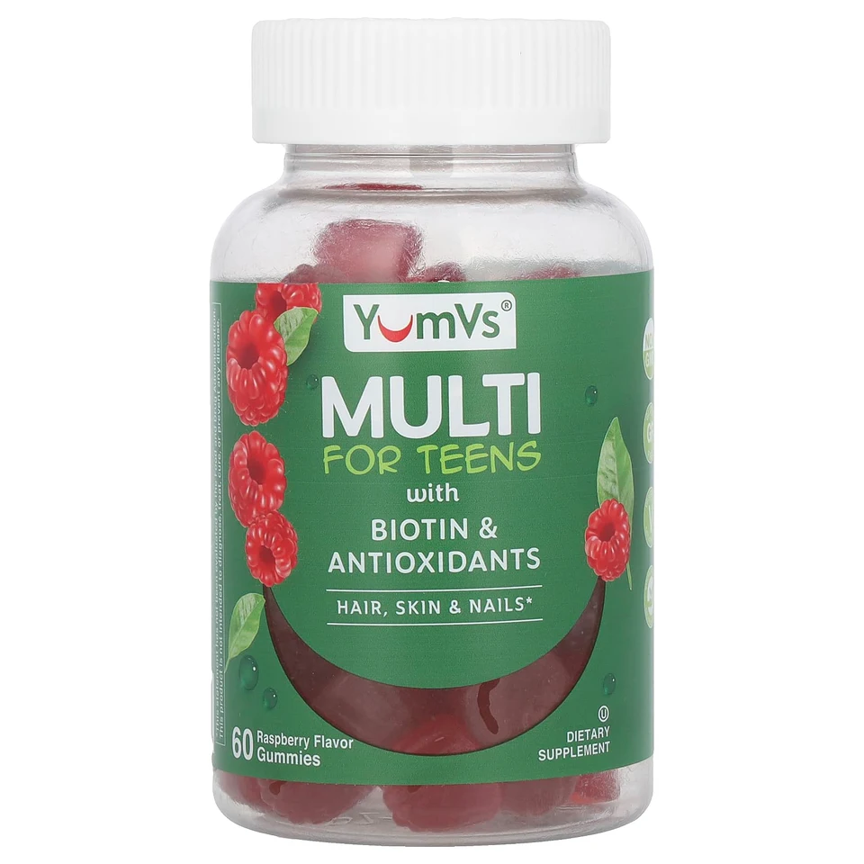 Биотин YumVs Multi For Teens Gummies with & Antioxidants, вкус «малина», 60 жевательных пастилок